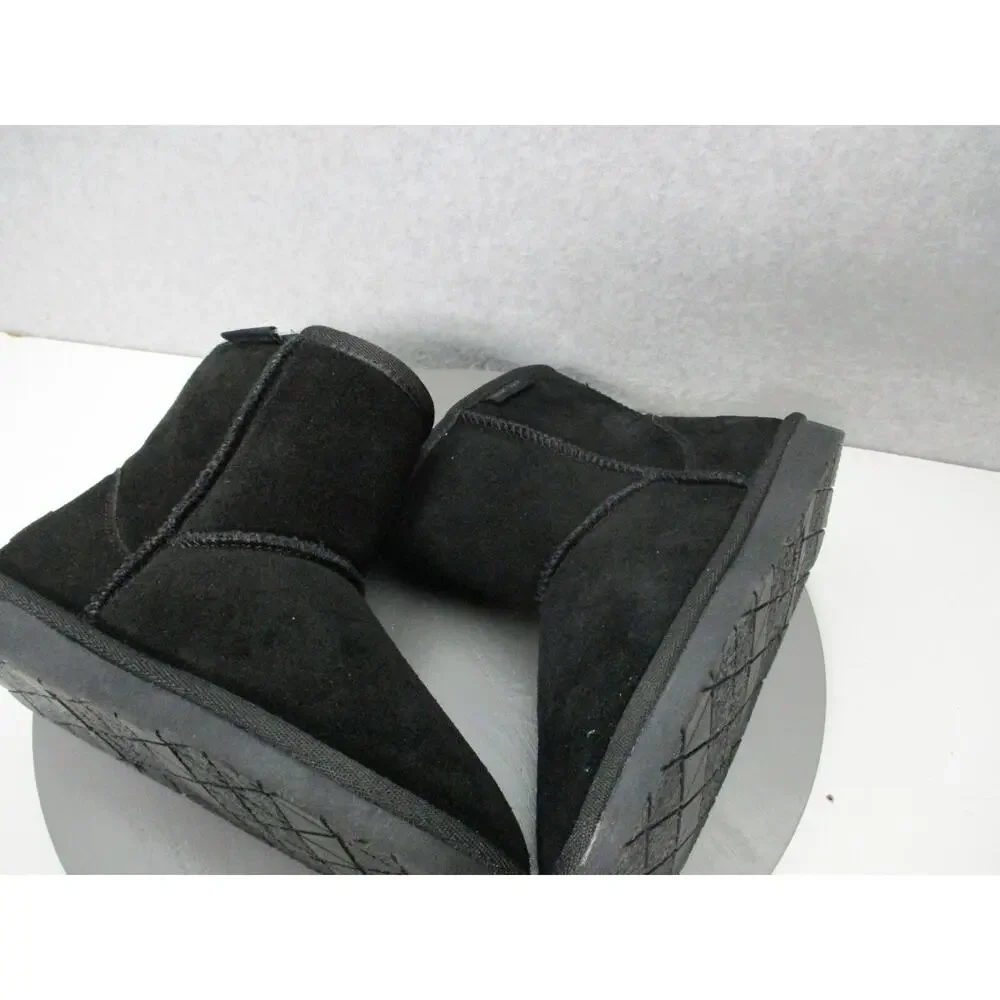 Minnetonka Faux Fur Suede Black Mini Winter Slip On Boots Womens Sz 6